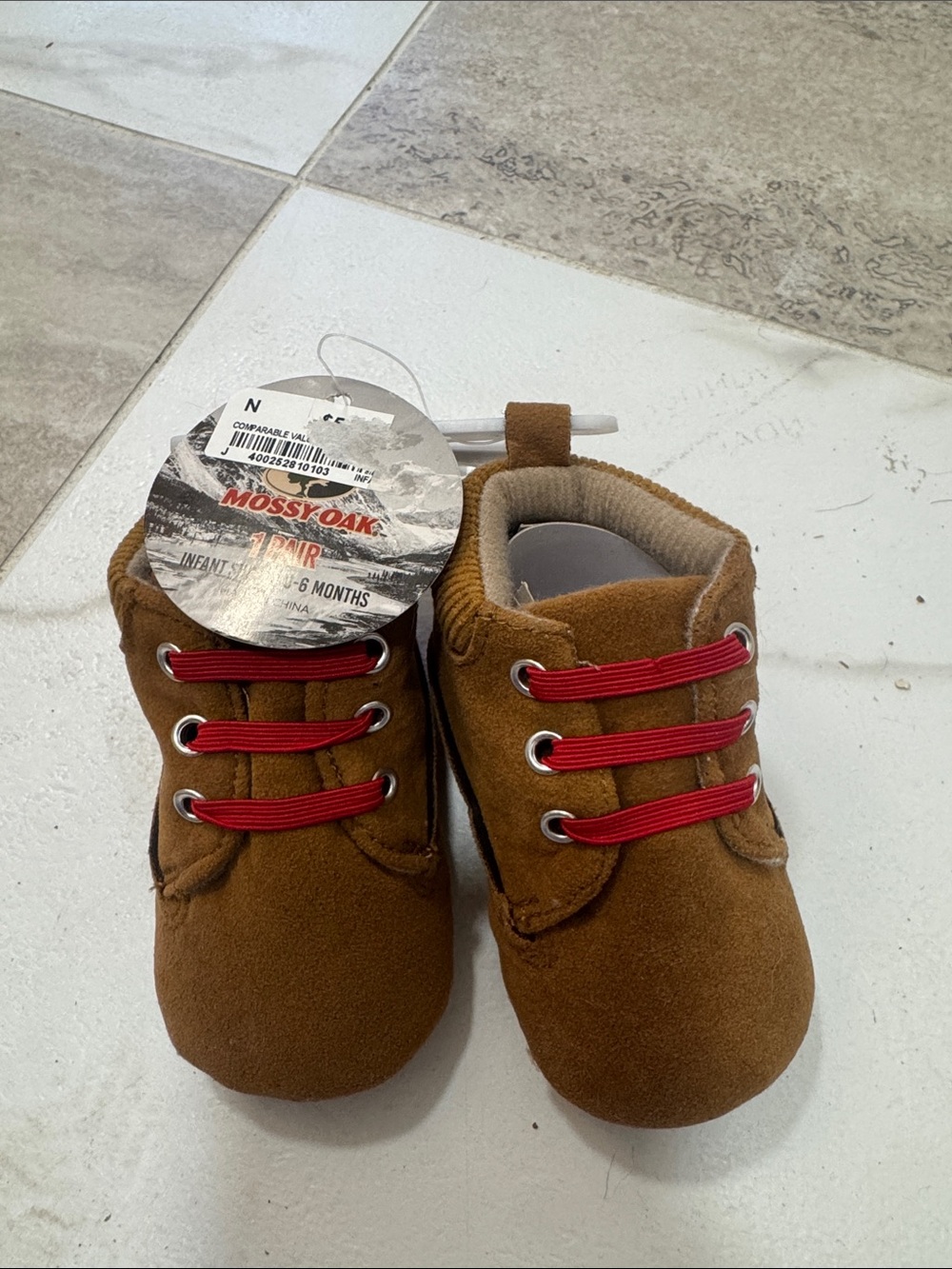 Mossy Oak Tan Baby Walker Shoes with Red Laces